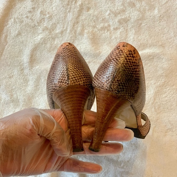 Gucci Vintage Pink & Black Snake Skin Leather Open Toe Heel Pumps, Size 10 - Picture 4 of 9